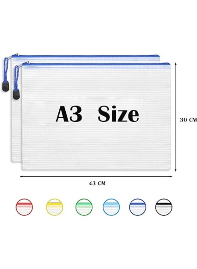 حافظة ملفات مقاس A3 مصنوعة من بلاستيك شبكي ومزودة بسوستة متينة، شنطة لتنظيم الوثائق، مجلدات ملفات مقاس A3 مزودة بجيوب ، متعددة الألوان، عبوة من 12 قطعة - Image 3